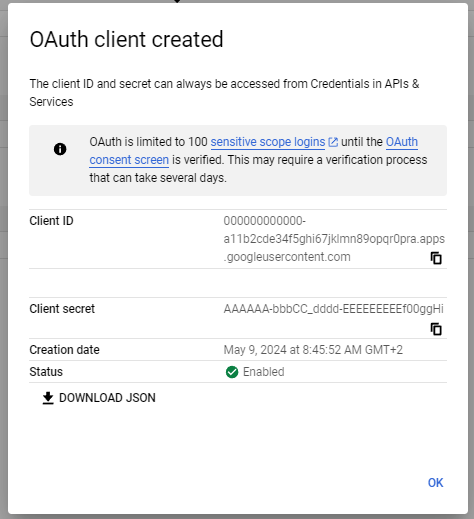 OAuth client created